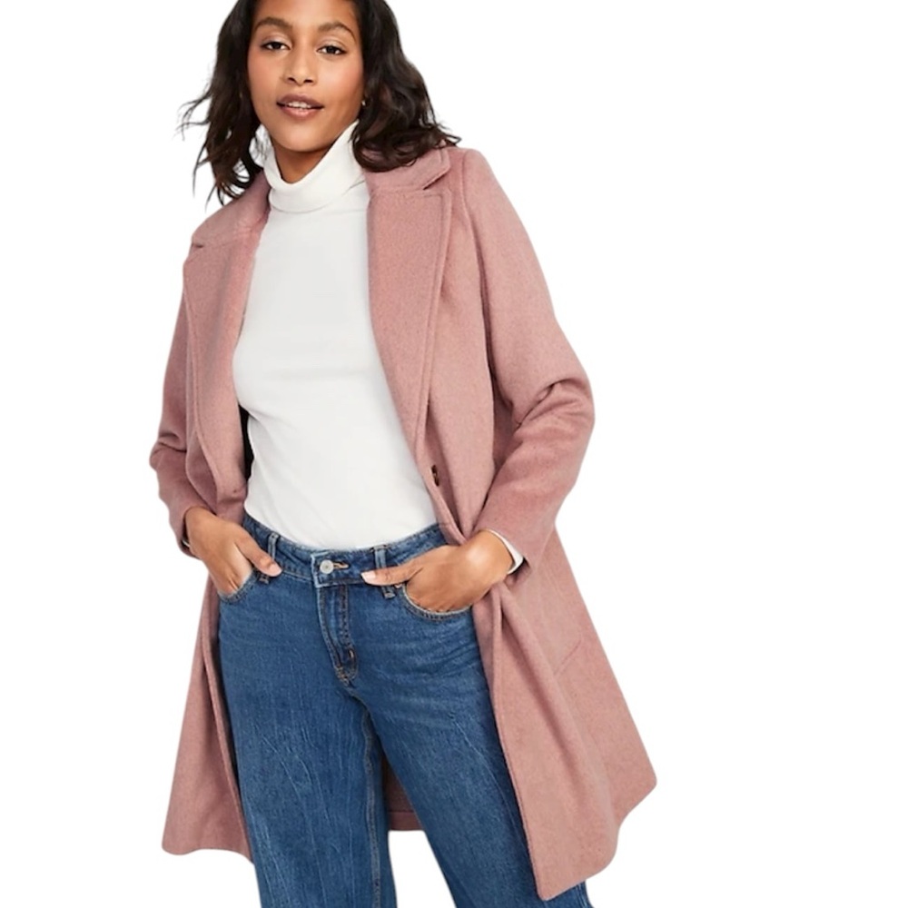 Oversized Soft Brushed Overcoat Old Navy pink coat Small Tall